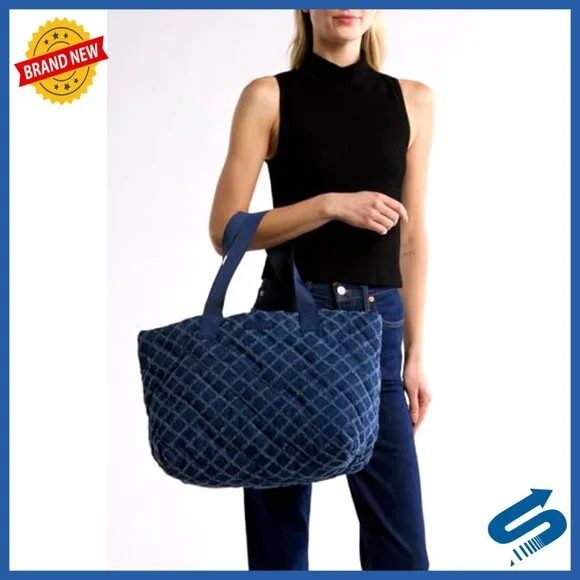 Quilted Shopper Shoulder Bag Polyester Nylon Zipper Closure